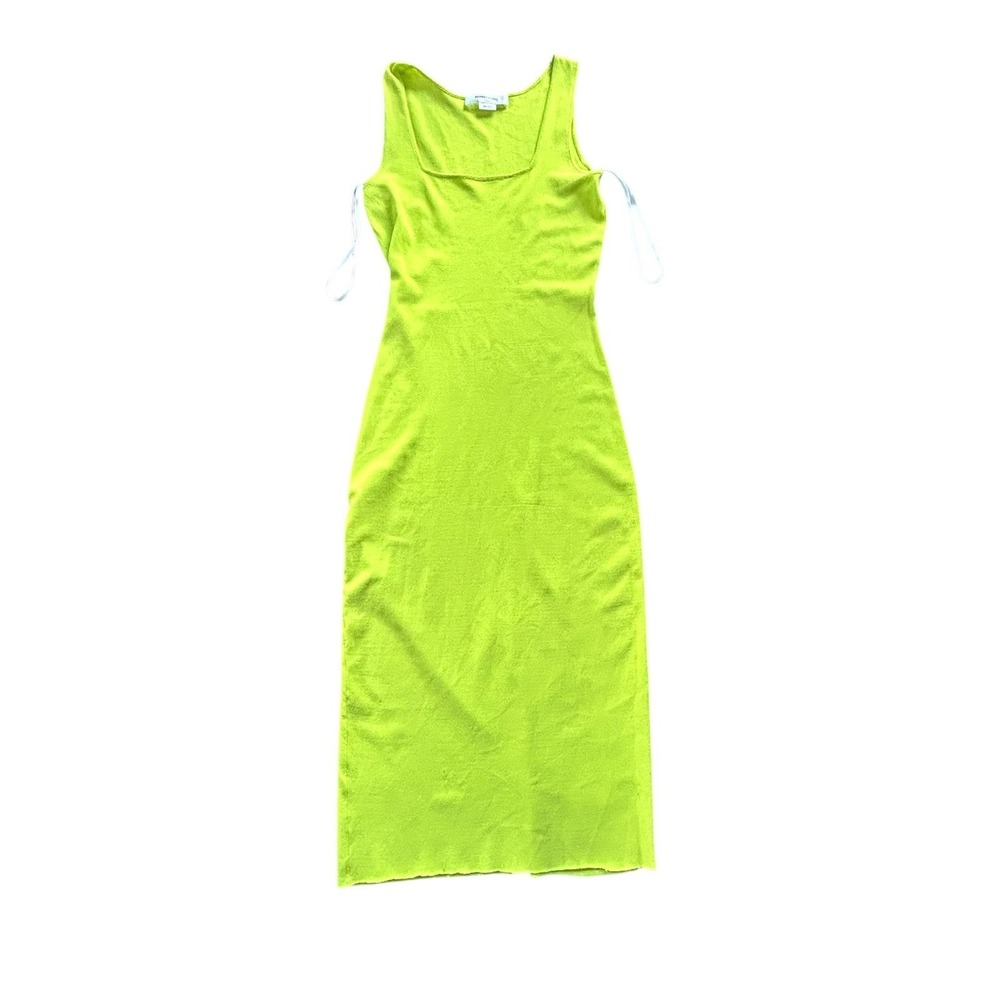 RONNY KOBO Lime Green Tank Midi Dress‎ Square Neck Sleeveless Size  Small